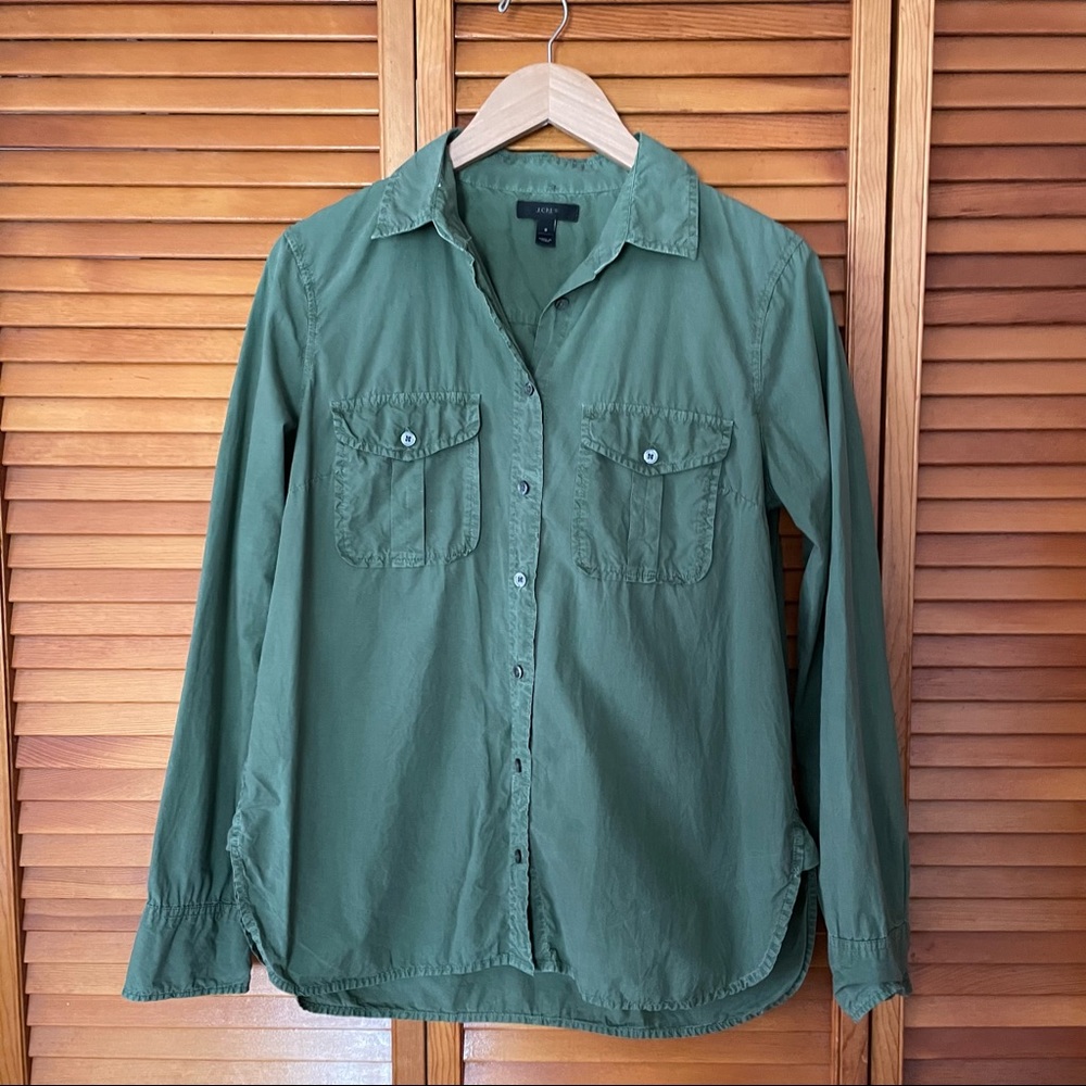 J Crew Utility Button Up Army Green shirt
